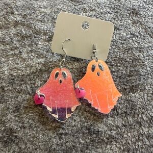 Acrylic Iridescent Ghost Earrings with Hearts Rainbow Halloween Goth